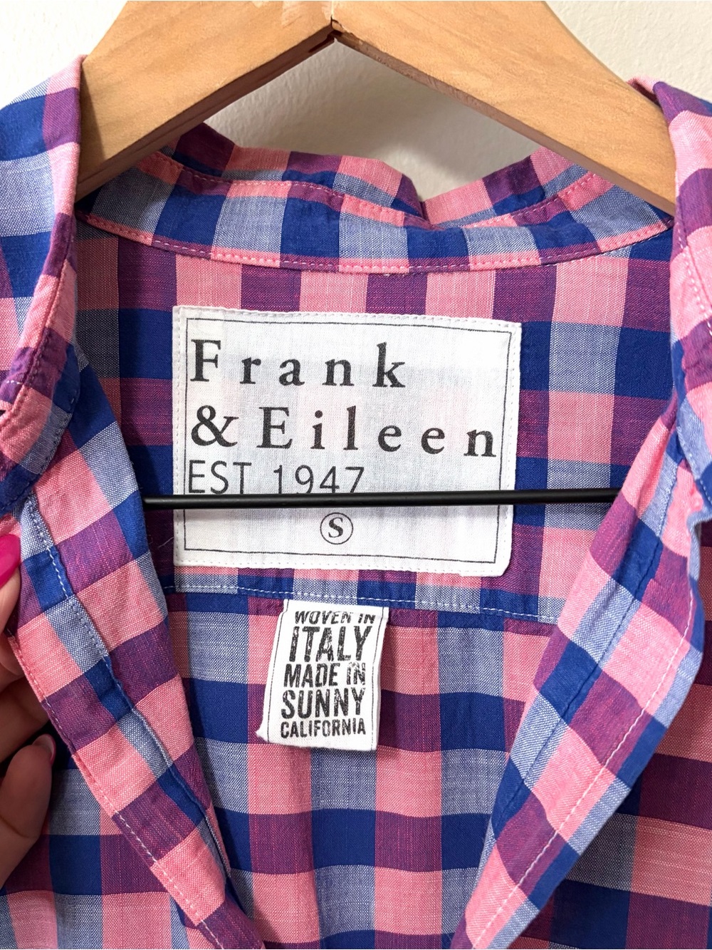 Frank & Eileen The Eileen Relaxed Button Up Shirt Italian Cotton Pink Blue Plaid - Picture 4 of 13
